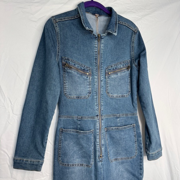 Free People Lennox Denim Jumpsuit Size M - Picture 3 of 6
